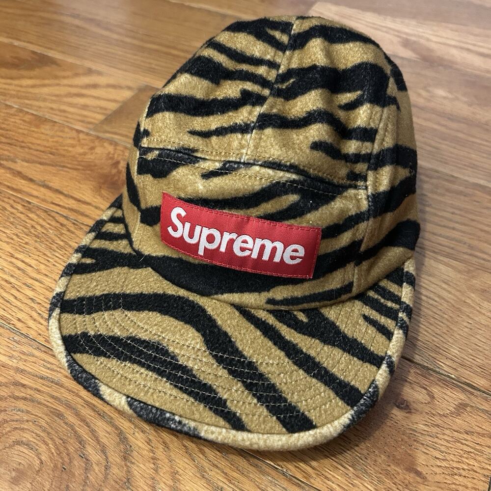 Supreme FW19 Loro Piana Wool Tiger Camp 5 Panel Box Logo Leather Strap Hat